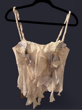 Women's Cream Floral Appliqué Twisted-Strap Camisole